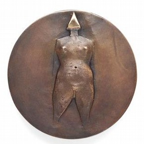 Patinated bronze medal, Lynn Chadwick, 1984. Museum no. A.30-1984