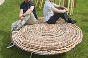 The Campana Brothers with a new outdoor edition of their 'Vitoria Regia' stools, specially designed to mark the V&A's 150th anniversary.