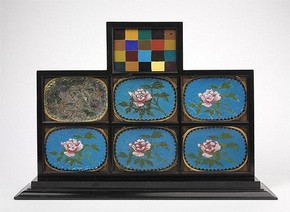 Set of mounted cloisonné specimens. Museum no. 19-1883 