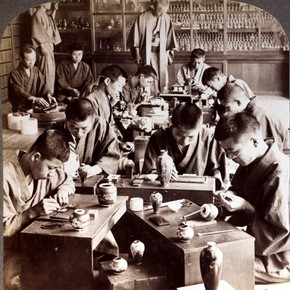 Stereograph No. 69. Expert workmen creating exquisite designs in cloisonné. Museum no. E.70-1993