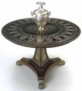 Presentation table and vase, mark of C. F. Hancock, London, 1850-1. Museum nos. M.46 & 47-2003