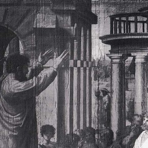 Figure 2: Detail of a raking light photograph of the Cartoon 'Paul Preaching'