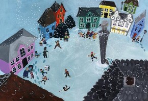 Laura Clark. Picture book version of 'The Happy Prince' by Oscar Wilde, acrylic on card, handbound.