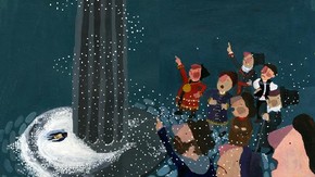 Laura Clark. Picture book version of 'The Happy Prince' by Oscar Wilde, acrylic on card, handbound