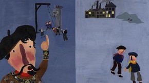 Laura Clark. Picture book version of 'The Happy Prince' by Oscar Wilde, acrylic on card, handbound.