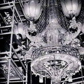 Fig.3. Cleaning the chandelier once the lower lustre chains were removed.