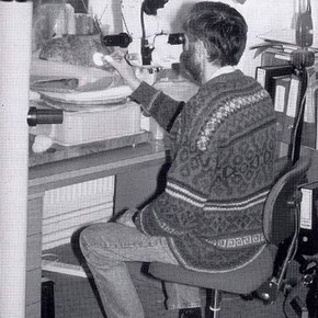 Fig.3. Richard Cook working on a polychrome stone head.
