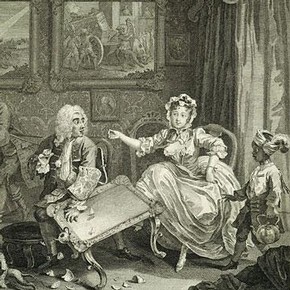 William Hogarth, 'A Harlot’s Progress' (plate II), England, 1732, engraving & etching. Museum number F.118.37