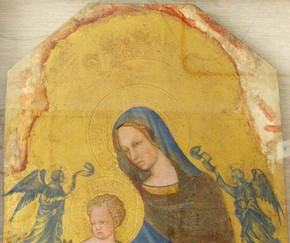 Painted panel with frame removed, showing ungilded areas