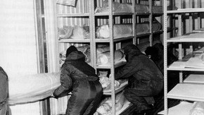 Fig.3. The freezer unit, fitted out with shelving to take rolled carpets and taperstries as part of a freezing programme which involved treating over 600 objects.