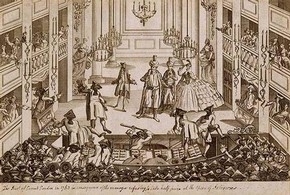 Lithograph depicting the riot during 'Aterxes', 1763