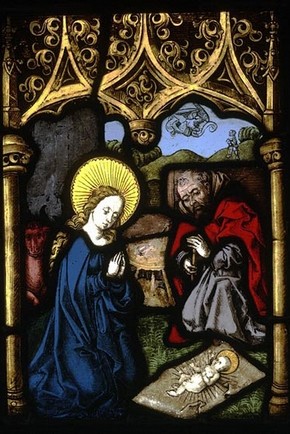 Mary and St Joseph Adoring the Christ Child, by Veit Hirschvogel the Elder (1461-1525), about 1500-10. Museum no. 603-1872