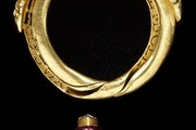 Gimmel ring, enamelled gold set with a diamond, about 1600-50. Museum no. M.224-1975