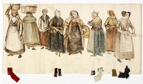 Frieze showing the costume design for Peter Grimes in Benjamin Britten’s opera 'Peter Grimes', Alix Stone, Scottish Opera, 1968