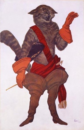 Costume design for 'Puss in Boots' in ‘The Sleeping Princess’, Leon Bakst, 1921. Museum no. 2006AU7772