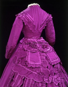 Magenta taffeta costume, France, c. 1869. Museum no. T.118-1979