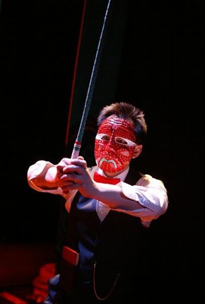 Still image from a production of 'Typhoon Live: Dogs', photograph by Robert Day