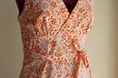 Nichola Prested. Orange dress made from a thrifted bed sheet