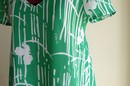 Nichola Prested. Green dress is made from an old curtain 