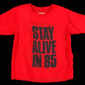 'STAY ALIVE IN 85', T-shirt, Katherine Hamnett, 1984. Museum no. T.594-1996