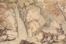 Thomas Rowlandson, Illustration for William Coombe's 'Tours of Dr Syntax in Search of the Picturesque: Dr Syntax sketching a waterfall', about 1812. Museum no. Dyce 813