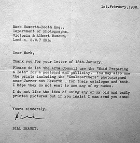 Letter to V&A from Bill Brandt, 1980