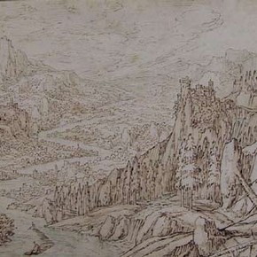 Tobias Verhaeght (1561-1631) A Mountainous Landscape Pen and ink on paper.
