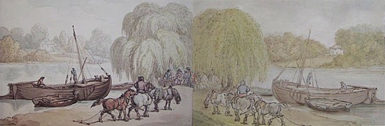 Thomas Rowlandson (1756-1827) Two Scenes on a Towing Path Original drawing and counter-proof, reed pen and ink and watercolour on paper