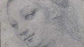 Marco D'Oggiono (died after 1524) Head of the Virgin A study for the Virgin and Child in the National Gallery, about 1500-1525 Black chalk on paper, pricked for transfer