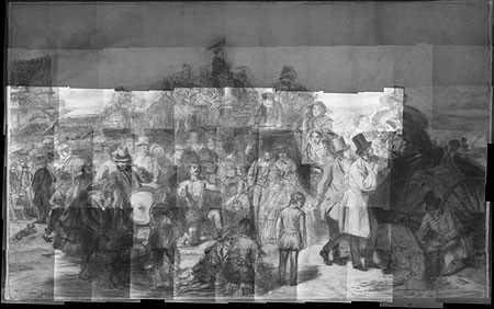 Infrared reflectogram mosaic of whole painting. The term mosaic is used to indicate that the image is a composite of details digitally stitched together