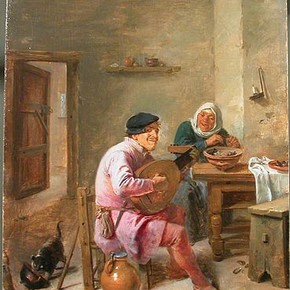Adriaen Brouwer (1605/6-1628), Interior of a Room with Figures, Museum No. CAI. 80, Oil on panel (368 x 297 mm)