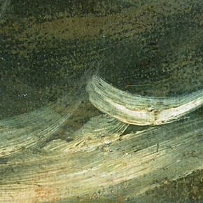 Detail of 'The Shipwreck of Don Juan' showing touches of light paint added to the sea. Click to enlarge