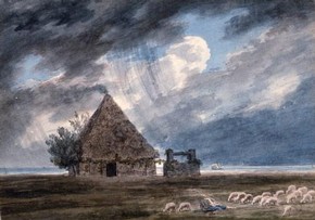 John Robert Cozens (1752-1797), Peasant’s hut between Naples and Portici, around 1783, watercolour on paper, 26.1 x 36.5cm, Museum no. 84-1894, Given by J.E. Taylor, 1894