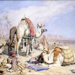 John Frederick Lewis (1805-1876), A halt in the desert, 1855, watercolour on paper, 36.8 x 49.8cm, Museum no. FA 532. Given by Mrs. Ellison, 1860