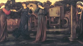 Edward Burne-Jones (1833-1898), The Mill – Girls dancing to music by a river, 1870-1882, oil on canvas, 90.8 x 197.5cm, Museum no. CAI. 8. Given by Constantine Alexander Ionides, 1901