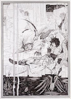 Aubrey Beardsley (1872-1898), How King Arthur saw the Questing Beast, 1892, pen, ink and wash on paper, 37.8 x 27cm, Museum no. E.289-1972. Purchased with the assistance of the National Art Collections Fund, 1972