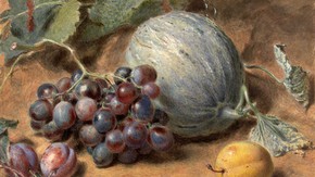 William Henry Hunt (1790-1864) Grapes, a Melon and Plums Watercolour on paper 21.3 x 31.4 cm Museum no. 1032-1873 The Ellison Gift
