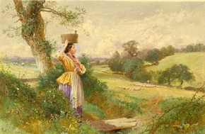 Myles Birket Foster, 'The Milkmaid', 1860. Museum no. 520-1882