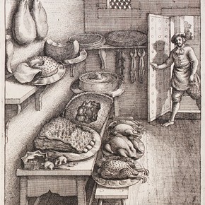 Wenceslaus Hollar, 'Of the Court Mouse, and Country Mouse' (The Town Mouse and the Country Mouse), etching from 'The fables of Aesop paraphras'd in verse by John Ogilby', 1665. Printed by Thomas Roycroft for John Ogilby in London. National Art Library Pre