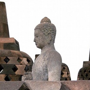 Seated Buddha and perforated stupas at Borobudur. Photograph by Hardy Hartono Gunawan, 2008