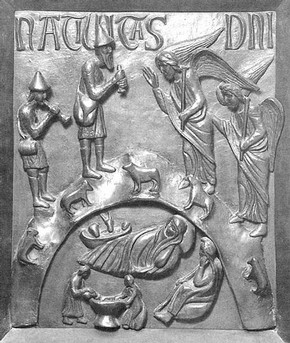 Bronze door, Pisa Cathedral, Italy, detail showing the Nativity, plaster cast of the original of 1180. Museum no. 1865-58