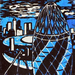 Lino print based on London buildings by a student at Park View Academy