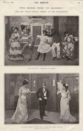 Two scenes from In Dahomey at Shaftesbury Theatre, The Sketch magazine, 1903. Museum no. 131655