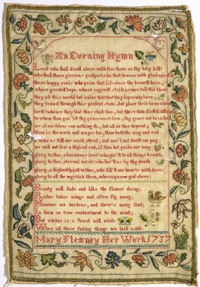 Sampler, 1737. Museum no. T.318-1960. Given by Miss MC Sparrow from the collection of Miss Marjory Bine Renshaw (click image for larger version)