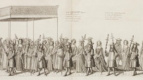 Engraving Showing the Canopy Held Over Mary of Modena from Francis Sandford, 1687, National Art Library 