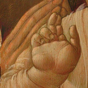 Figure 1. Detail of egg tempera flesh paint (766-1865). (Photography by Rachel Turnbull).