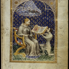 Charles V receiving a Bible from the hands of Jean de Vaudetar, Jean Bondol, First Master of the Bible of Jean de Sy, and others, 1372