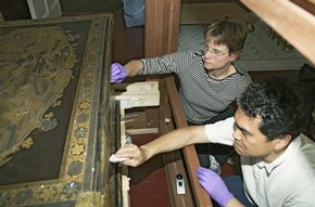 Yoshihiko Yamashita and Shayne Rivers working on the Mazarin Chest, 2005