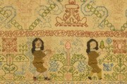 Sampler (detail), 1660. Museum no. T.182-1987. Given by Janet Harris, Susan Jones and Lynda Smith