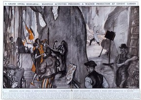 Illustration of rehearsal of Wagner's opera Die Walküre at Covent Garden Theatre, London, May 1927